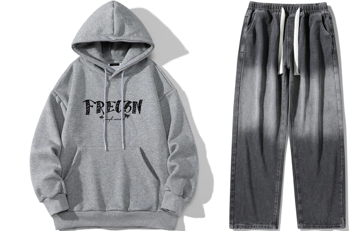 FREO3N Kapüşonlu Sweatshirt və Cins Şalvar Dəsti 24