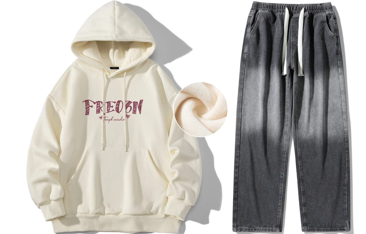 FREO3N Kapüşonlu Sweatshirt və Cins Şalvar Dəsti 9