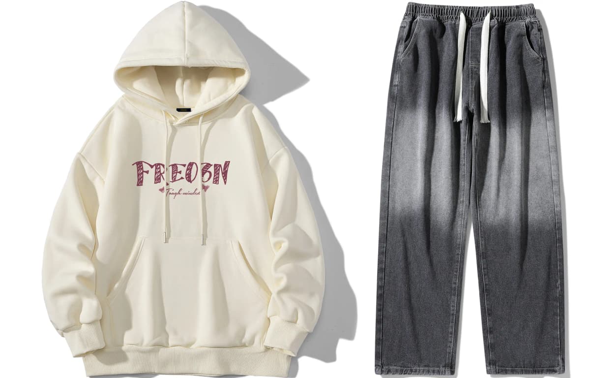 FREO3N Kapüşonlu Sweatshirt və Cins Şalvar Dəsti 20