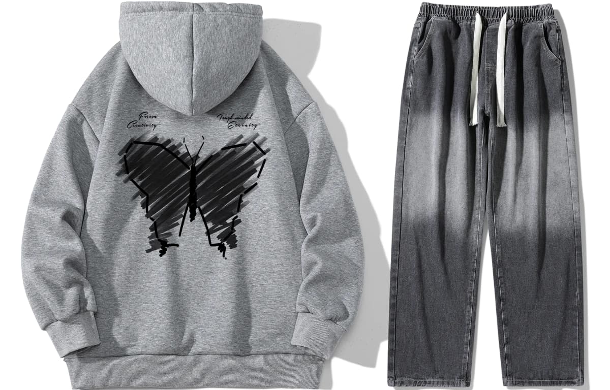 FREO3N Kapüşonlu Sweatshirt və Cins Şalvar Dəsti 23