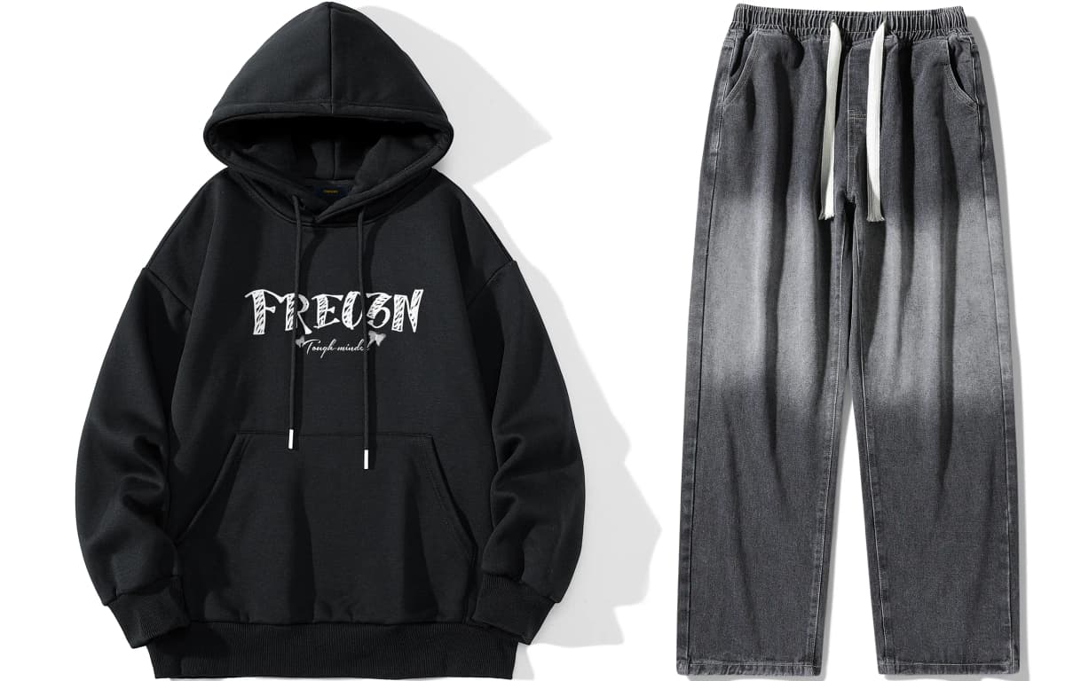FREO3N Kapüşonlu Sweatshirt və Cins Şalvar Dəsti 3