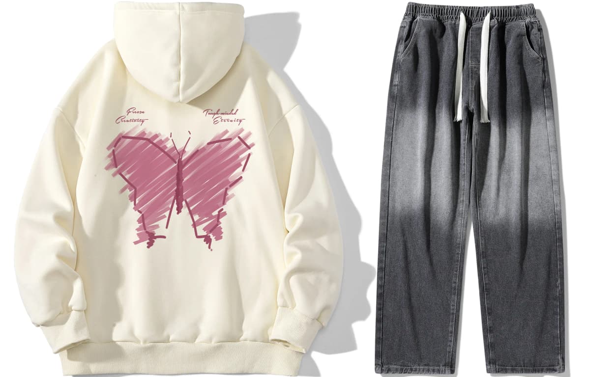 FREO3N Kapüşonlu Sweatshirt və Cins Şalvar Dəsti 19