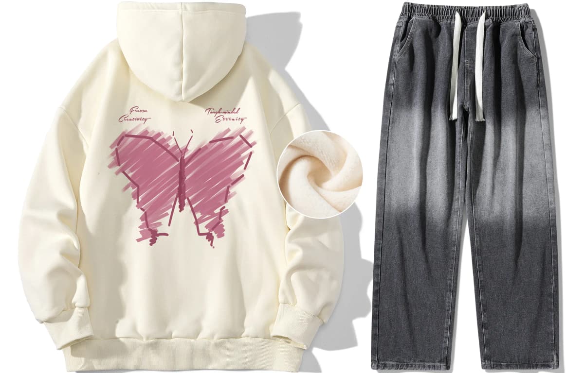FREO3N Kapüşonlu Sweatshirt və Cins Şalvar Dəsti 8