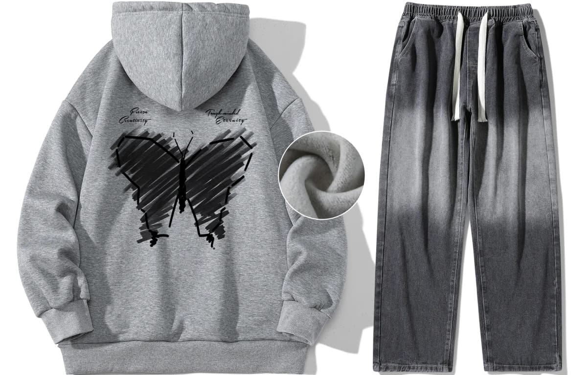 FREO3N Kapüşonlu Sweatshirt və Cins Şalvar Dəsti 16
