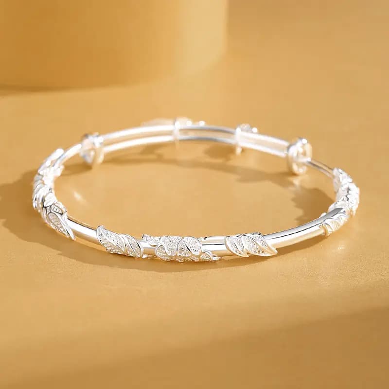 YINCHIE S999 Fine Silver Bangles Women's Silver White 5