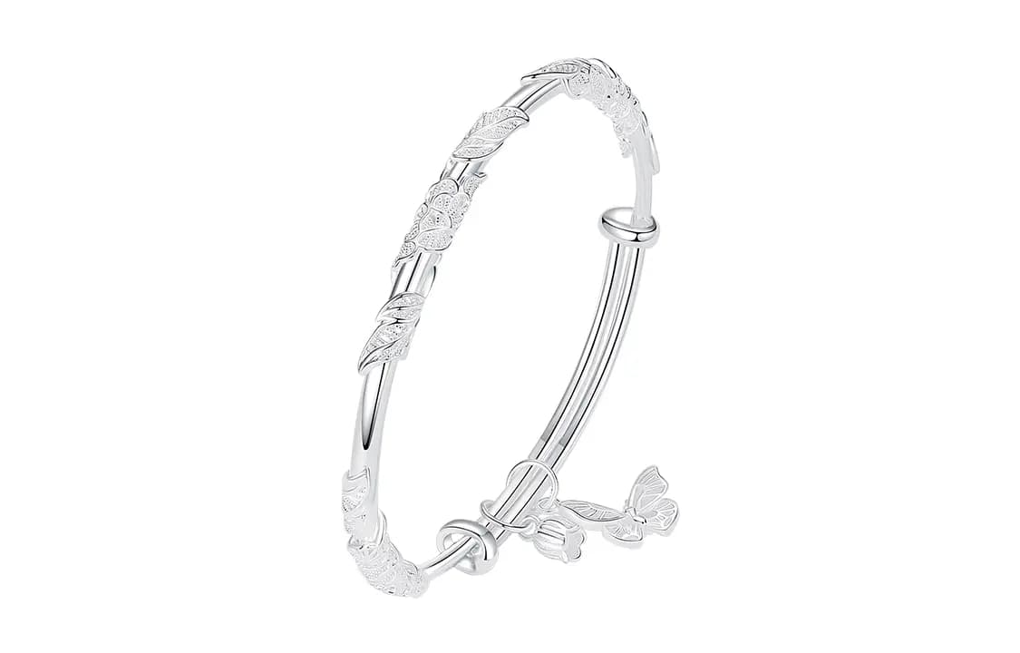 YINCHIE S999 Fine Silver Bangles Women's Silver White 2