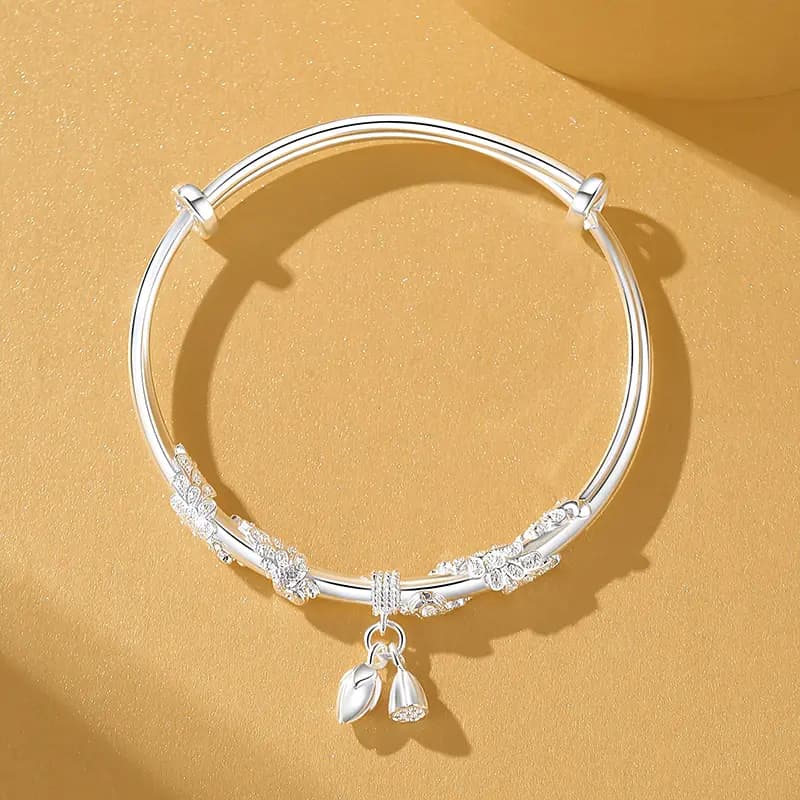 YINCHIE S999 Fine Silver Bangles Women's Silver White 4
