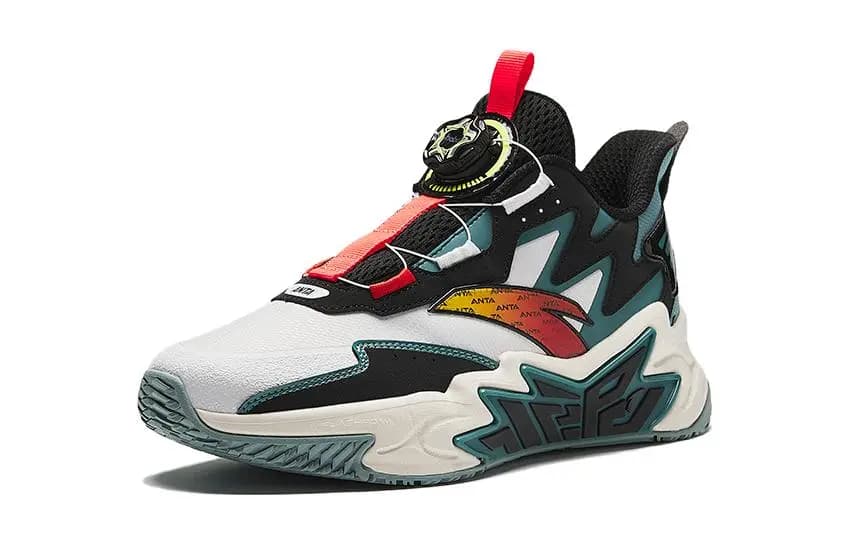 Anta Kids Cement Breaker High-Top Uşaq Basketbol Ayaqqabısı Ağ/Qara/Yaşıl 2