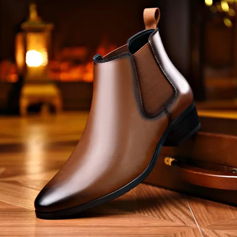 KAQIAODI Split Cowhide Leather Anti-Slip Wear-Resistant British Fashion Short Chelsea Boots Men's 20