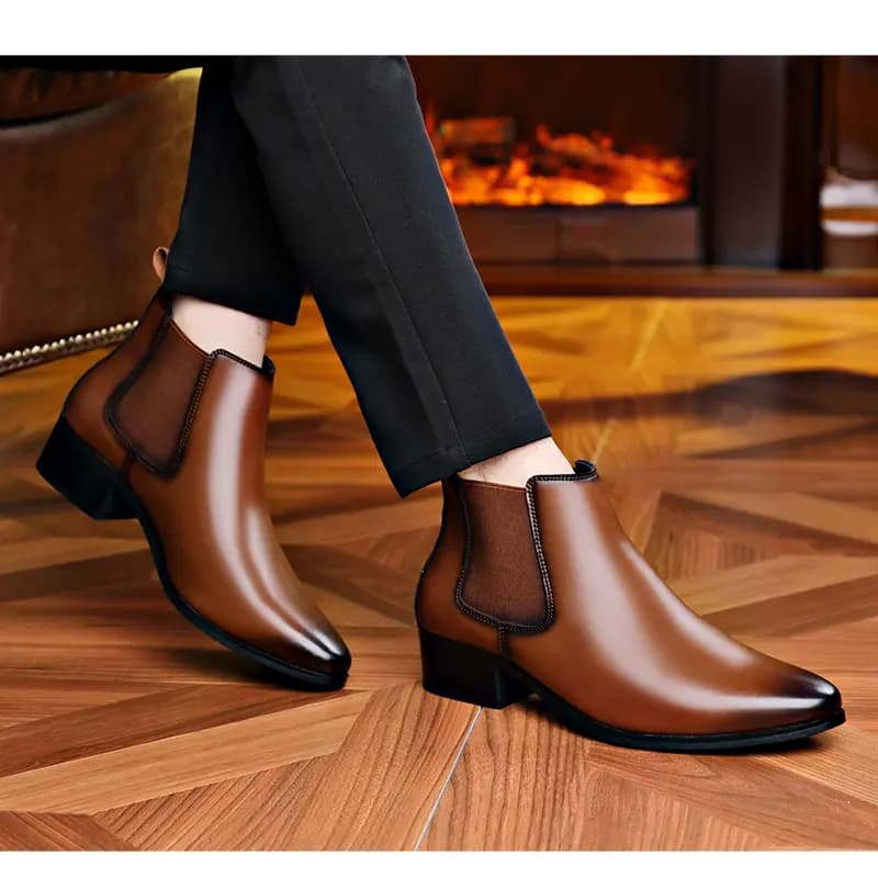 KAQIAODI Split Cowhide Leather Anti-Slip Wear-Resistant British Fashion Short Chelsea Boots Men's 27