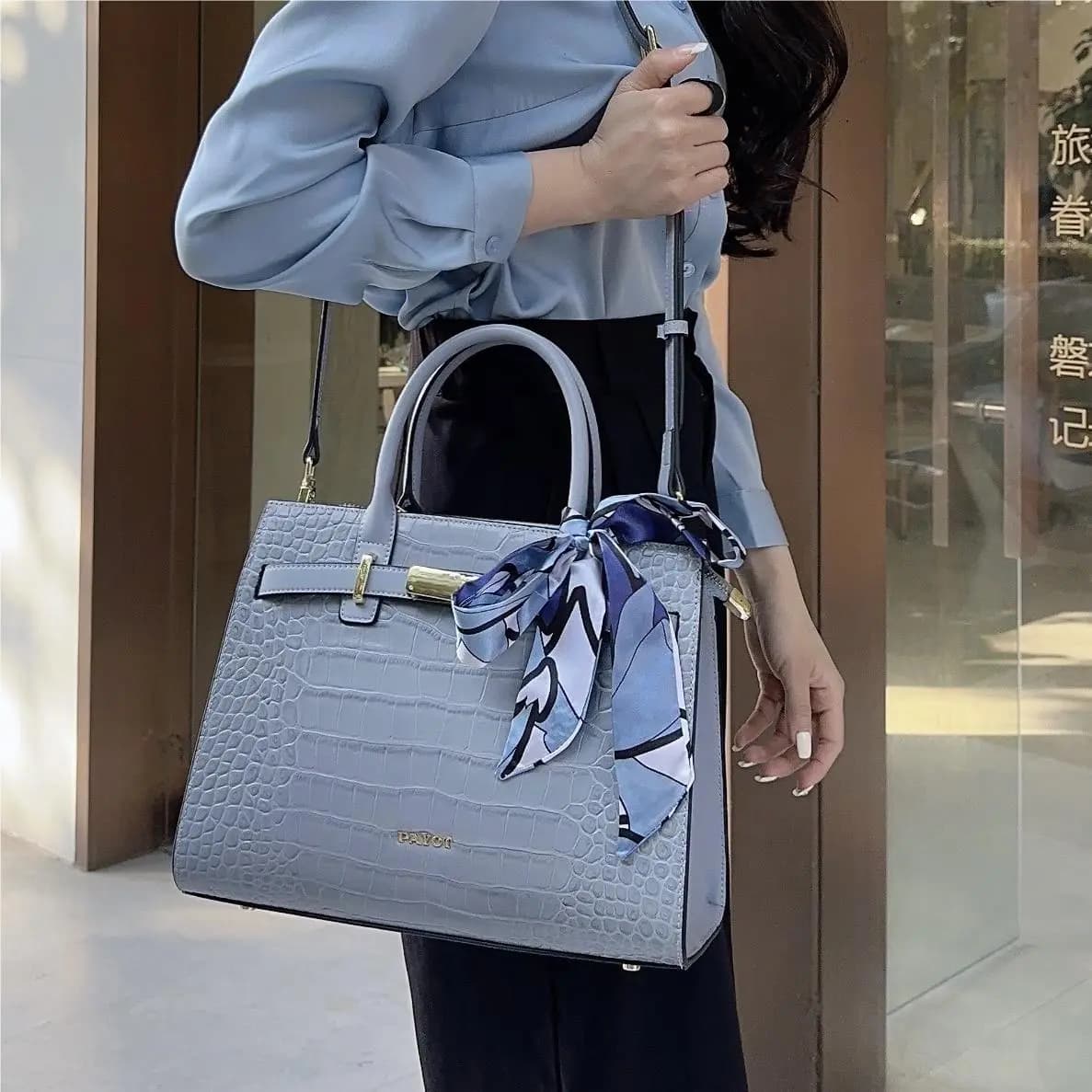 PAYOT Cow Leather Handbag, One Shoulder, Crossbody Bag Regular Women's Burgundy/Haze Blue/Ecru/Prussian Blue 8