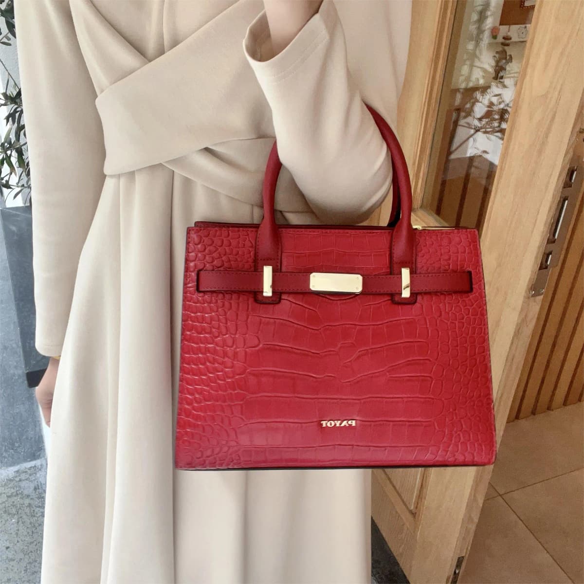 PAYOT Cow Leather Handbag, One Shoulder, Crossbody Bag Regular Women's Burgundy/Haze Blue/Ecru/Prussian Blue 3