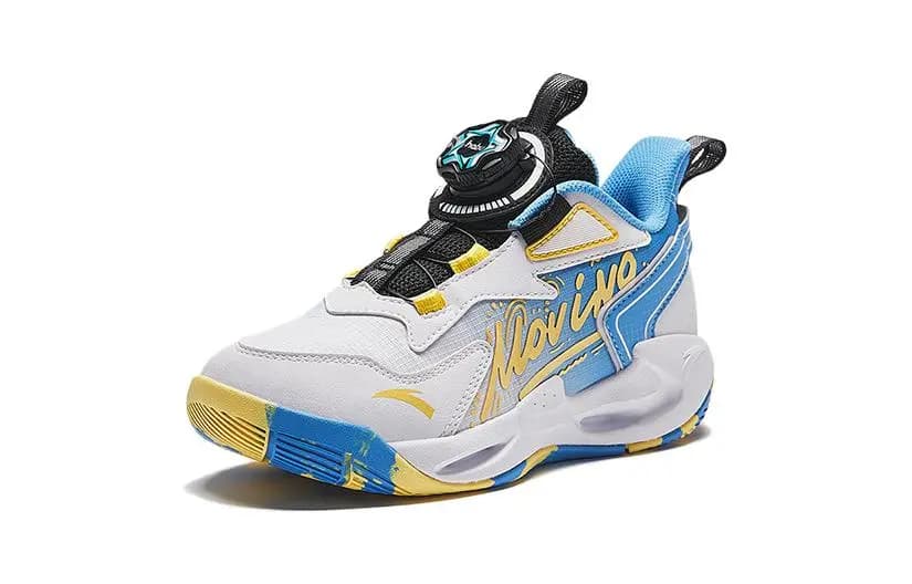 Middle Kids Anta Kids Slip-Resistant Wear-Resistant High-Top Basketball Shoes White-Blue 2