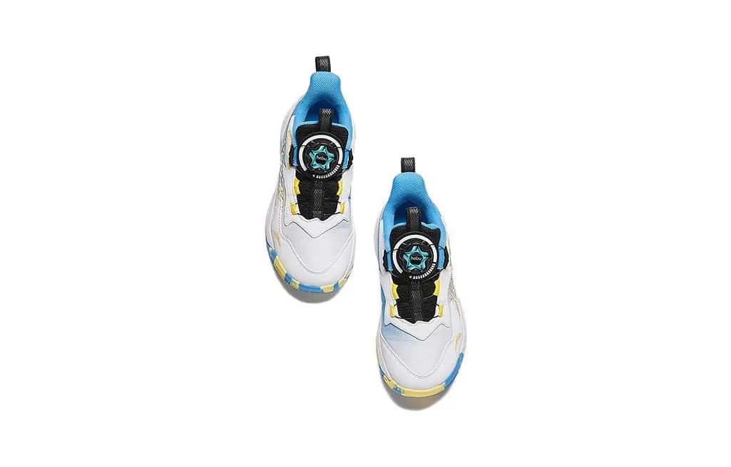 Middle Kids Anta Kids Slip-Resistant Wear-Resistant High-Top Basketball Shoes White-Blue 3