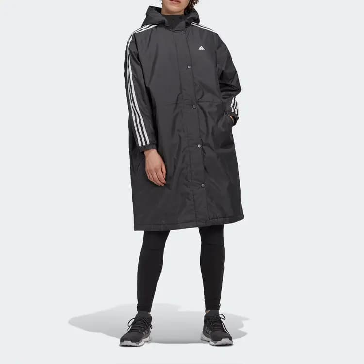 adidas Colorblock Stripe Zip Mid-Length Puffer Jacket Japan Edition Women's Black 3
