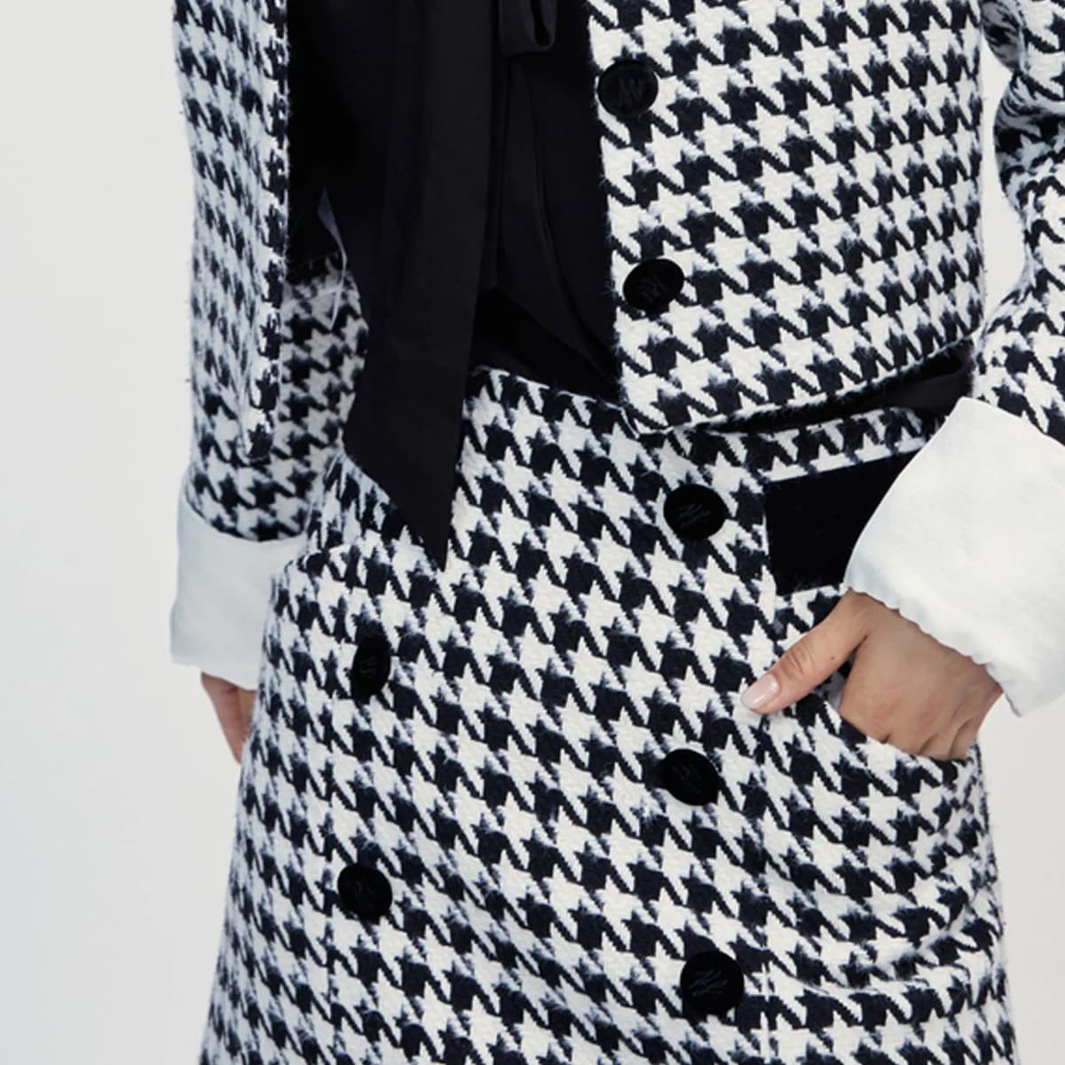 KARL LAGERFELD Qadın Tviddən Denim Ətək Qara/Ağ 2