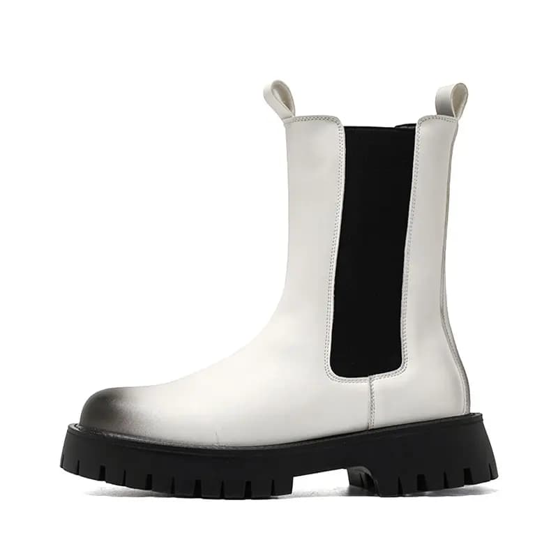 KAQIADI Super Fiber Leather British Retro Comfortable Warm Lined Thick Sole Heightening High Top Chelsea Boots Men's 14