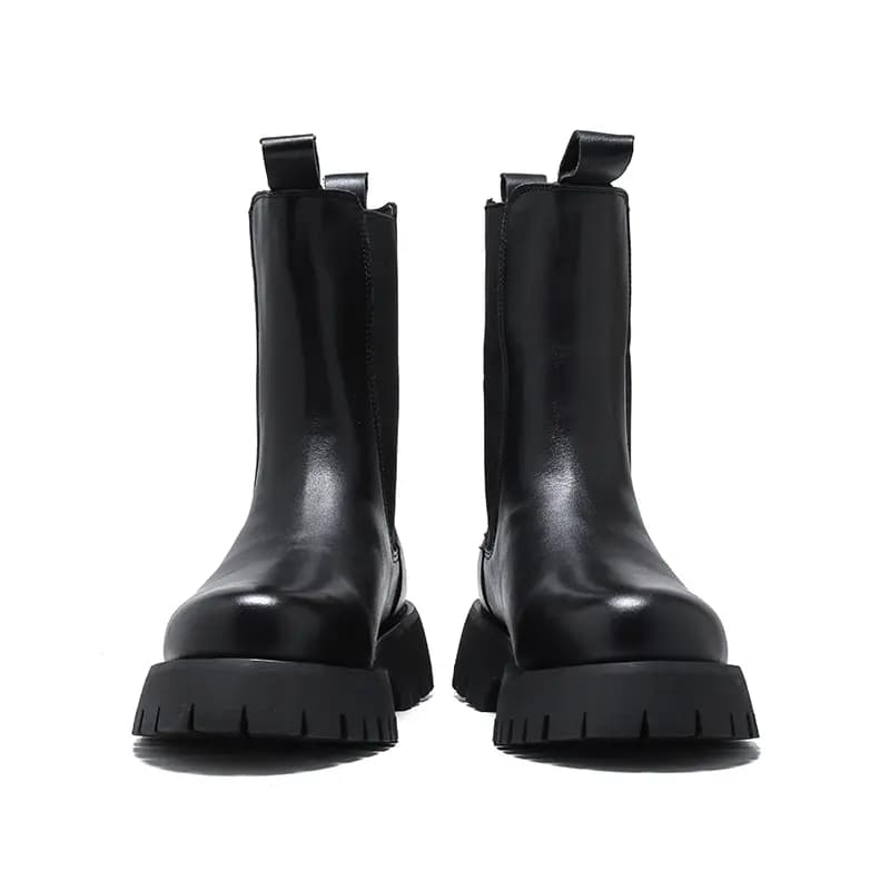 KAQIADI Super Fiber Leather British Retro Comfortable Warm Lined Thick Sole Heightening High Top Chelsea Boots Men's 10