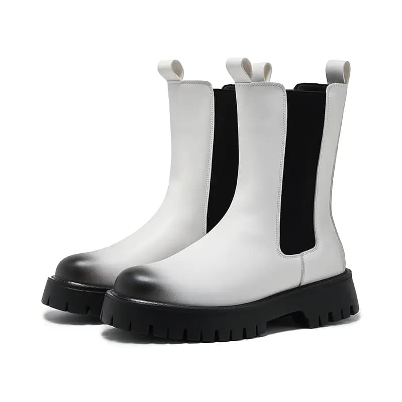 KAQIADI Super Fiber Leather British Retro Comfortable Warm Lined Thick Sole Heightening High Top Chelsea Boots Men's 15