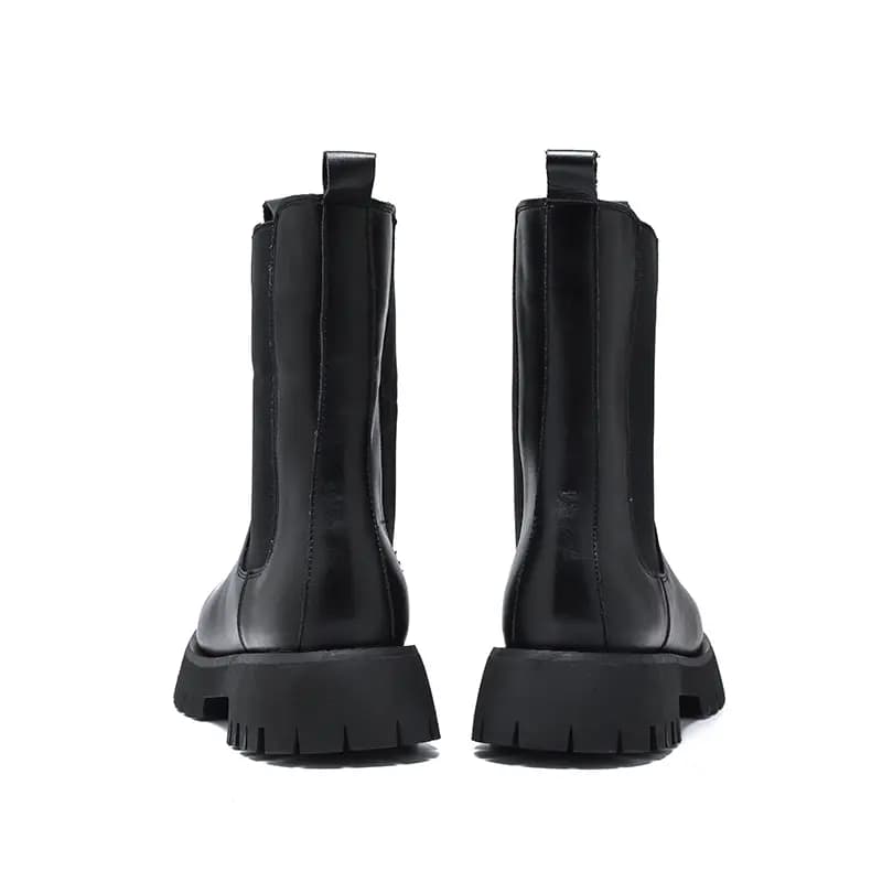 KAQIADI Super Fiber Leather British Retro Comfortable Warm Lined Thick Sole Heightening High Top Chelsea Boots Men's 11
