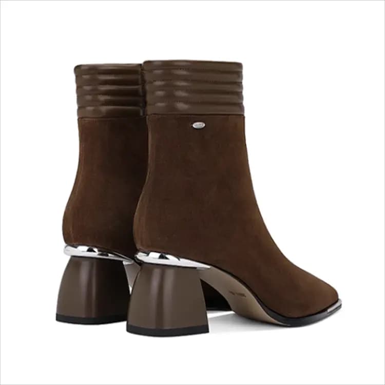 JESSICA SOPHIA Sheepskin Korean Style Pointed Toe Fleece-Lined Mid Chunky Heel Short Boots Women's 7