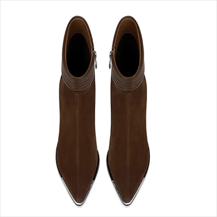 JESSICA SOPHIA Sheepskin Korean Style Pointed Toe Fleece-Lined Mid Chunky Heel Short Boots Women's 6