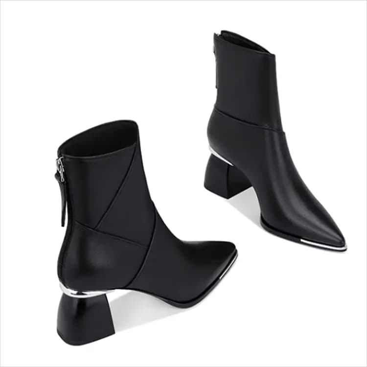 JESSICA SOPHIA Cowhide Leather Fashion Versatile Chunky Heel Thick Sole Short Boots 5.5cm Women's 2