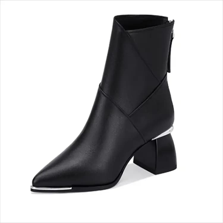 JESSICA SOPHIA Cowhide Leather Fashion Versatile Chunky Heel Thick Sole Short Boots 5.5cm Women's