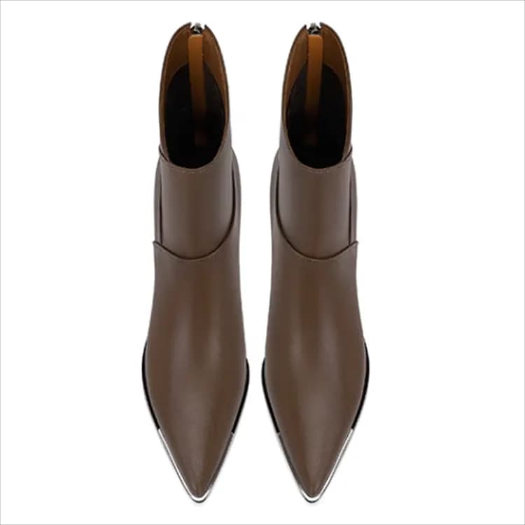 JESSICA SOPHIA Cowhide Leather Fashion Versatile Chunky Heel Thick Sole Short Boots 5.5cm Women's 7