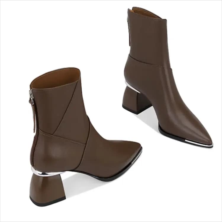 JESSICA SOPHIA Cowhide Leather Fashion Versatile Chunky Heel Thick Sole Short Boots 5.5cm Women's 4