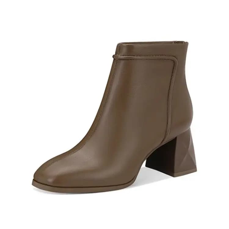 JESSICA SOPHIA Sheepskin Commuter Fashion Chunky Heel Round Toe Short Boots 6cm Women's