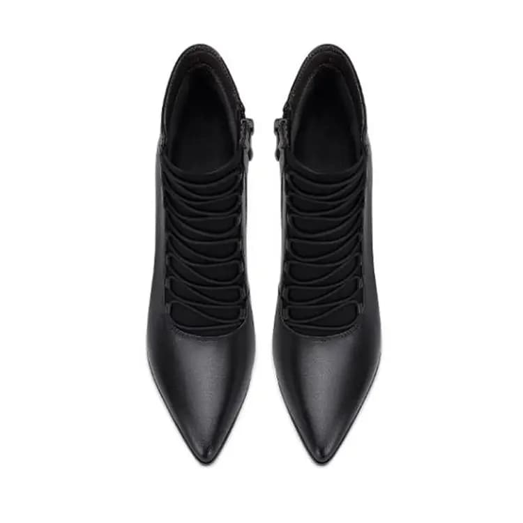 JESSICA SOPHIA Sheepskin Pointed Toe Chunky Heel French Elegant Short Boots 6cm Women's 5