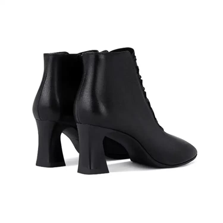 JESSICA SOPHIA Sheepskin Pointed Toe Chunky Heel French Elegant Short Boots 6cm Women's 4