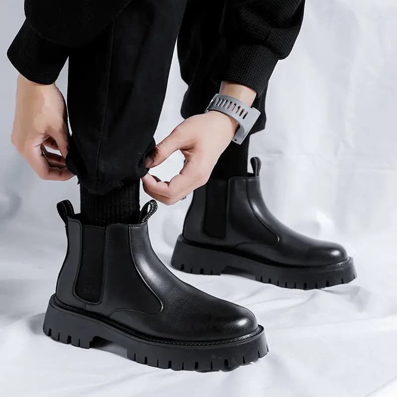 Kachiotti Microfiber Leather British Fashion Comfortable Versatile Cotton-Padded Short-Calf Chelsea Boots Men's 8