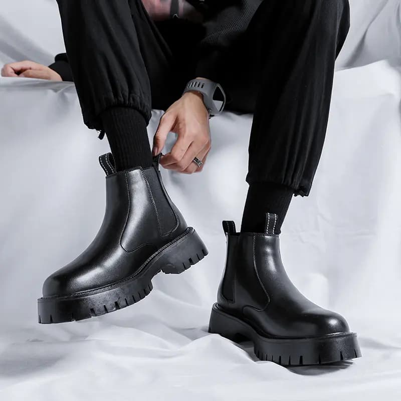 Kachiotti Microfiber Leather British Fashion Comfortable Versatile Cotton-Padded Short-Calf Chelsea Boots Men's 9