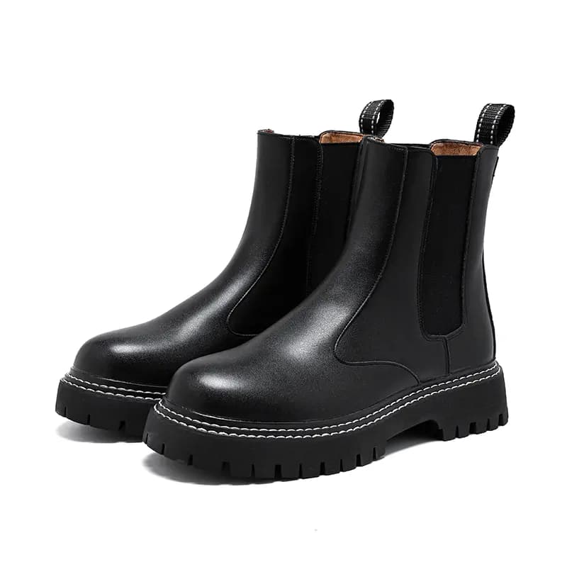 KAQIAODI Microfiber Leather British Style Fashion Slip-Resistant High-Top Chelsea Boots Men's Black 2