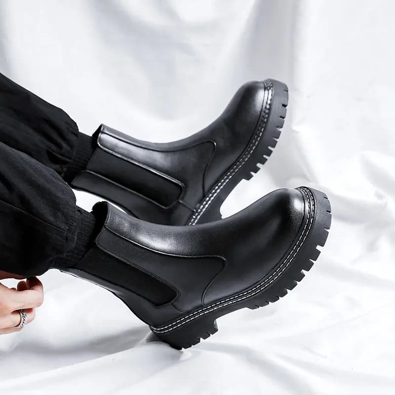 KAQIAODI Microfiber Leather British Style Fashion Slip-Resistant High-Top Chelsea Boots Men's Black 7