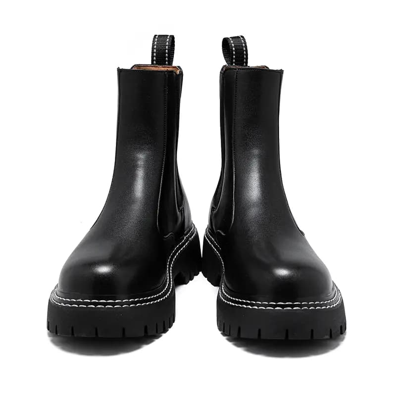 KAQIAODI Microfiber Leather British Style Fashion Slip-Resistant High-Top Chelsea Boots Men's Black 3