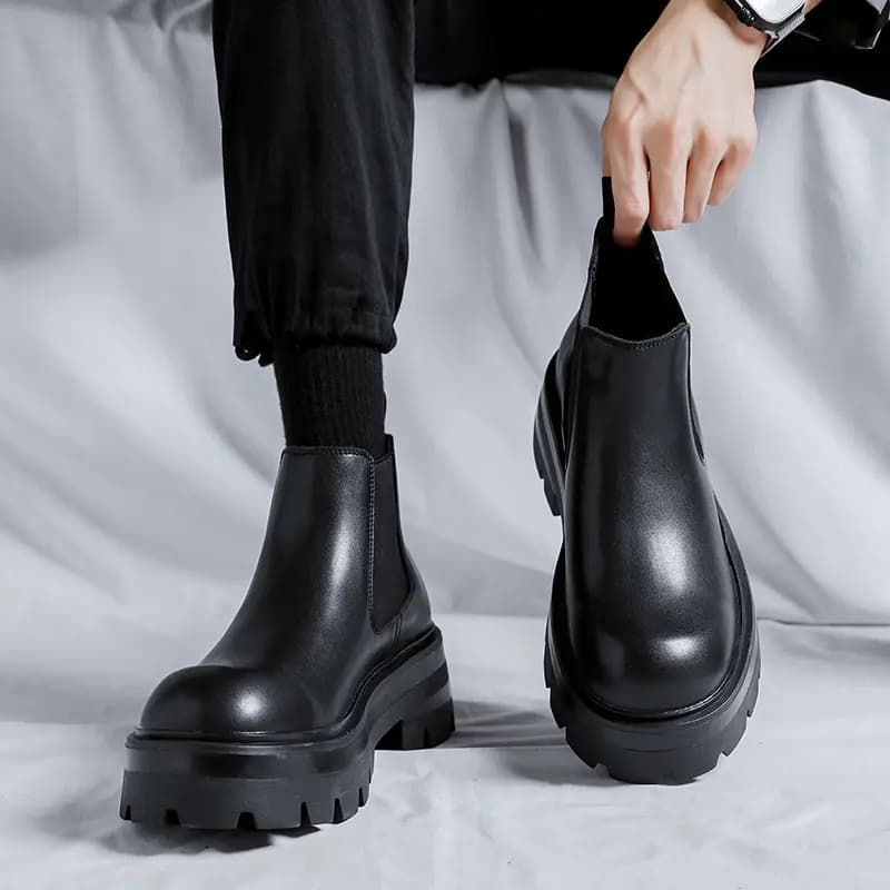 KAQIAODI Microfiber Leather British Fashion Comfortable Wear-Resistant Short Chelsea Boots Men's Black 5