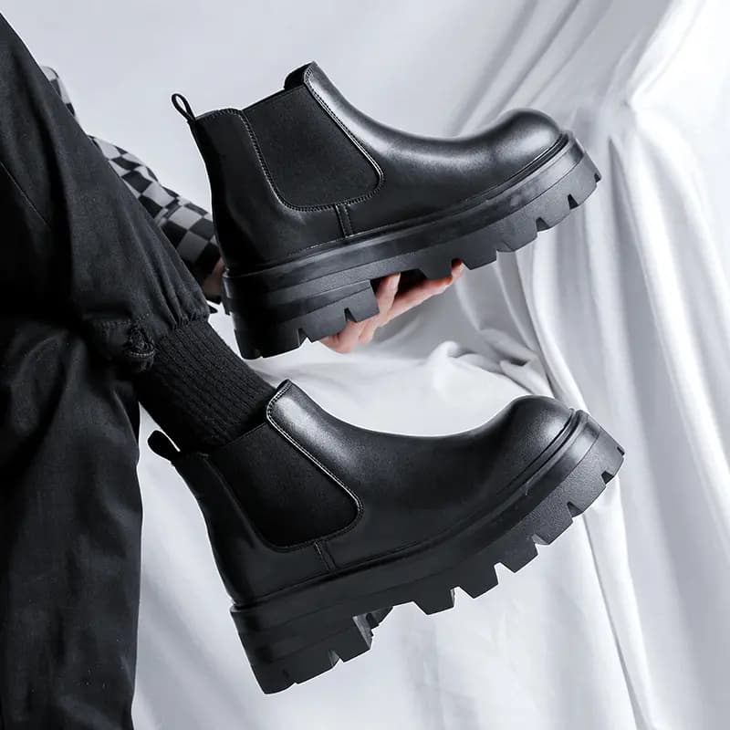 KAQIAODI Microfiber Leather British Fashion Comfortable Wear-Resistant Short Chelsea Boots Men's Black 2