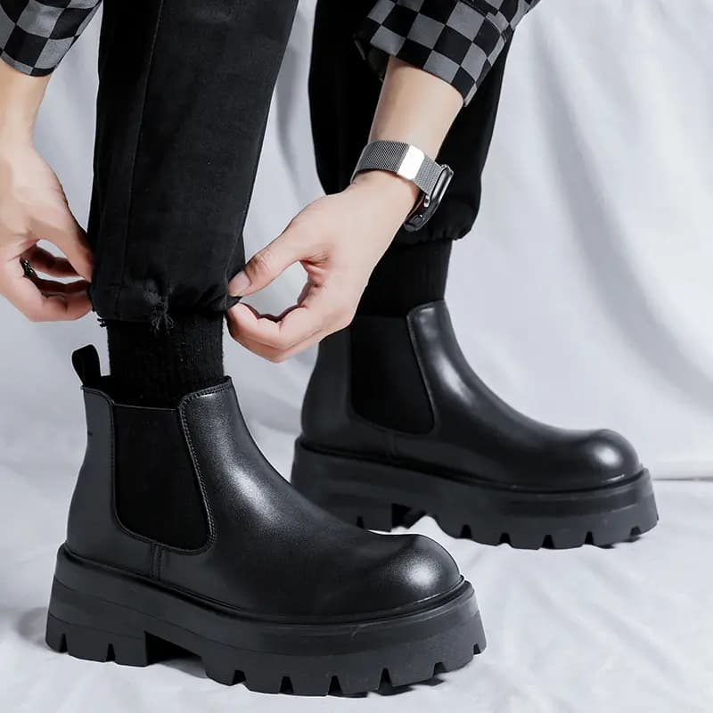 KAQIAODI Microfiber Leather British Fashion Comfortable Wear-Resistant Short Chelsea Boots Men's Black 4