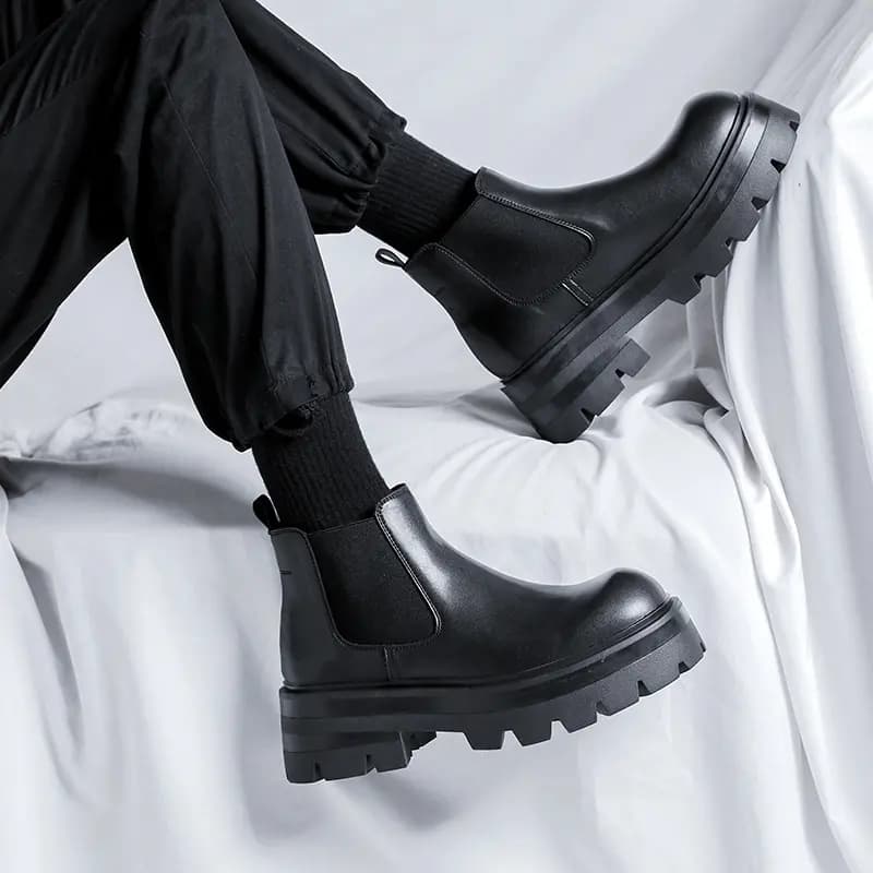 KAQIAODI Microfiber Leather British Fashion Comfortable Wear-Resistant Short Chelsea Boots Men's Black 3