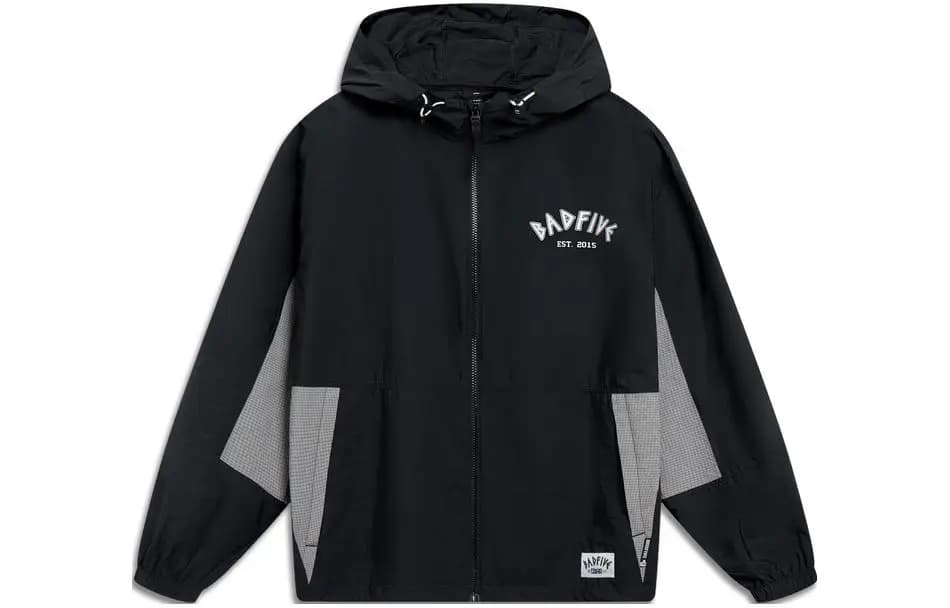 LiNing BADFIVE Letter Graphic Print Zip-Up Long Sleeve Hooded Windbreaker Jacket Men's Black 2