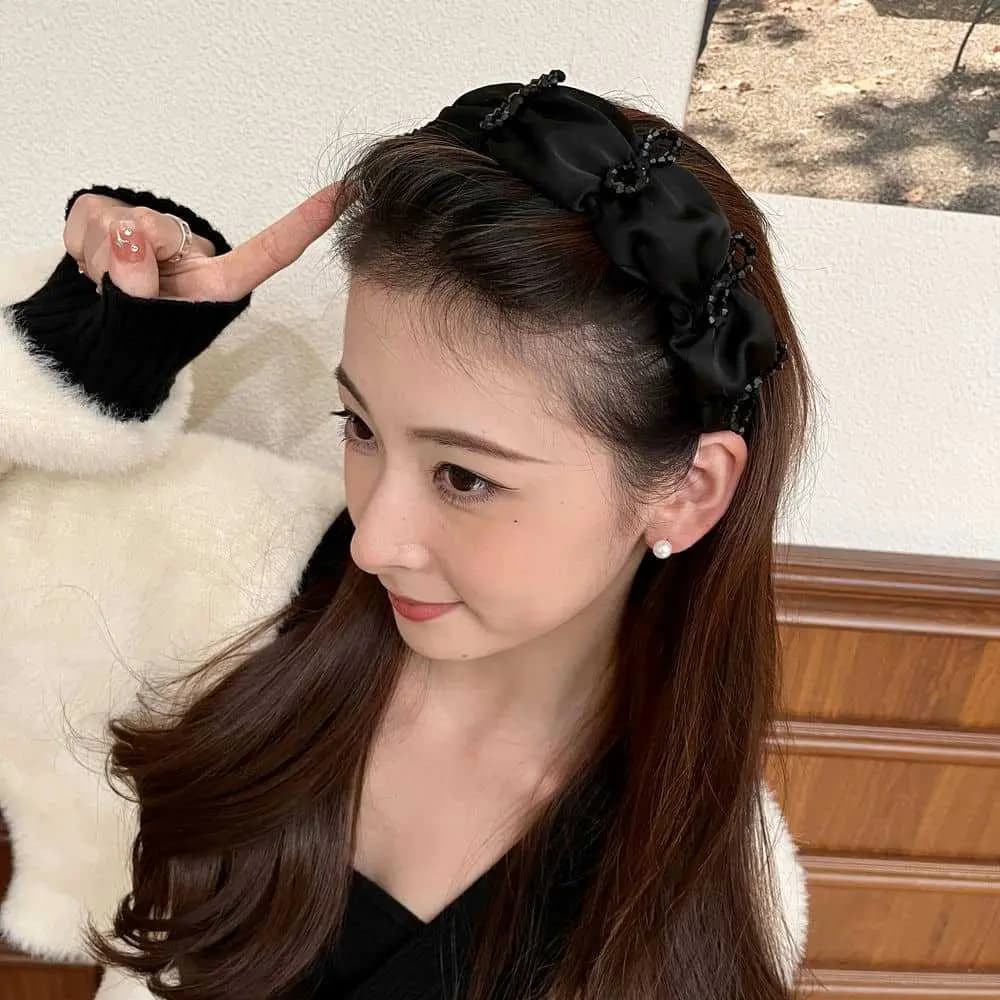 OQD Bow Sponge High Crown French Retro Daily Wide Headband Women's 2