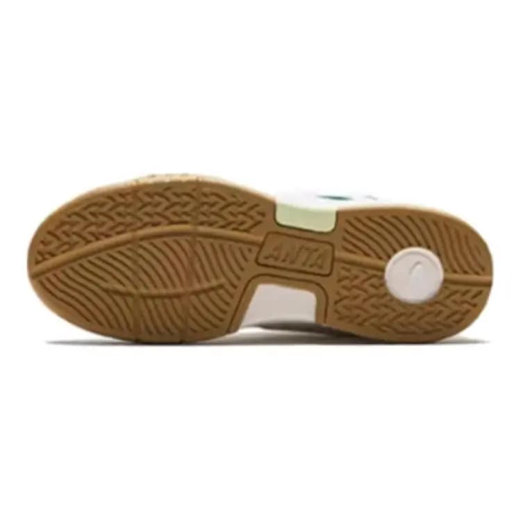 ANTA Kids Round Toe Lace-Up Cushioning Wear-Resistant Low-Top Skate Shoes White Green 5
