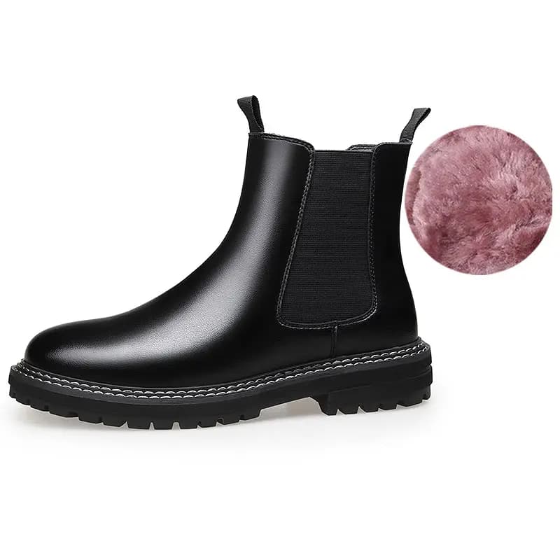 KAQIAODI Split Cowhide Leather Cotton-Lined Warm British Fashion Versatile High-Top Chelsea Boots Men's Black 11