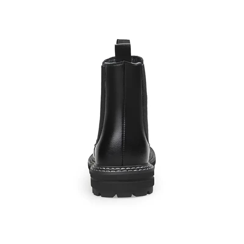 KAQIAODI Split Cowhide Leather Cotton-Lined Warm British Fashion Versatile High-Top Chelsea Boots Men's Black 3