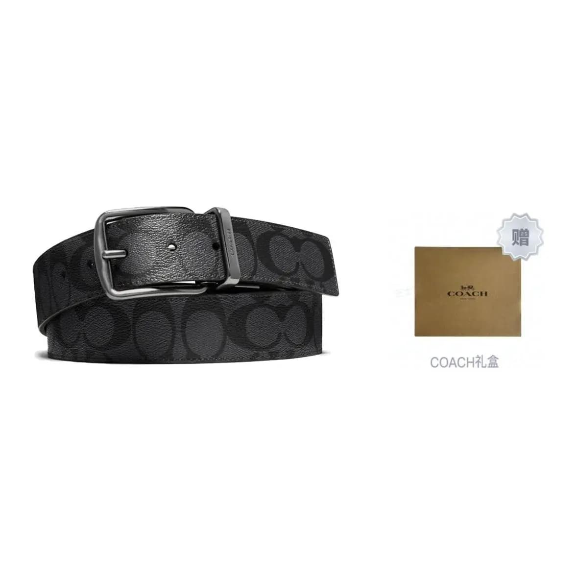 COACH Leather Belts Men's Black Width 3.8cm 9