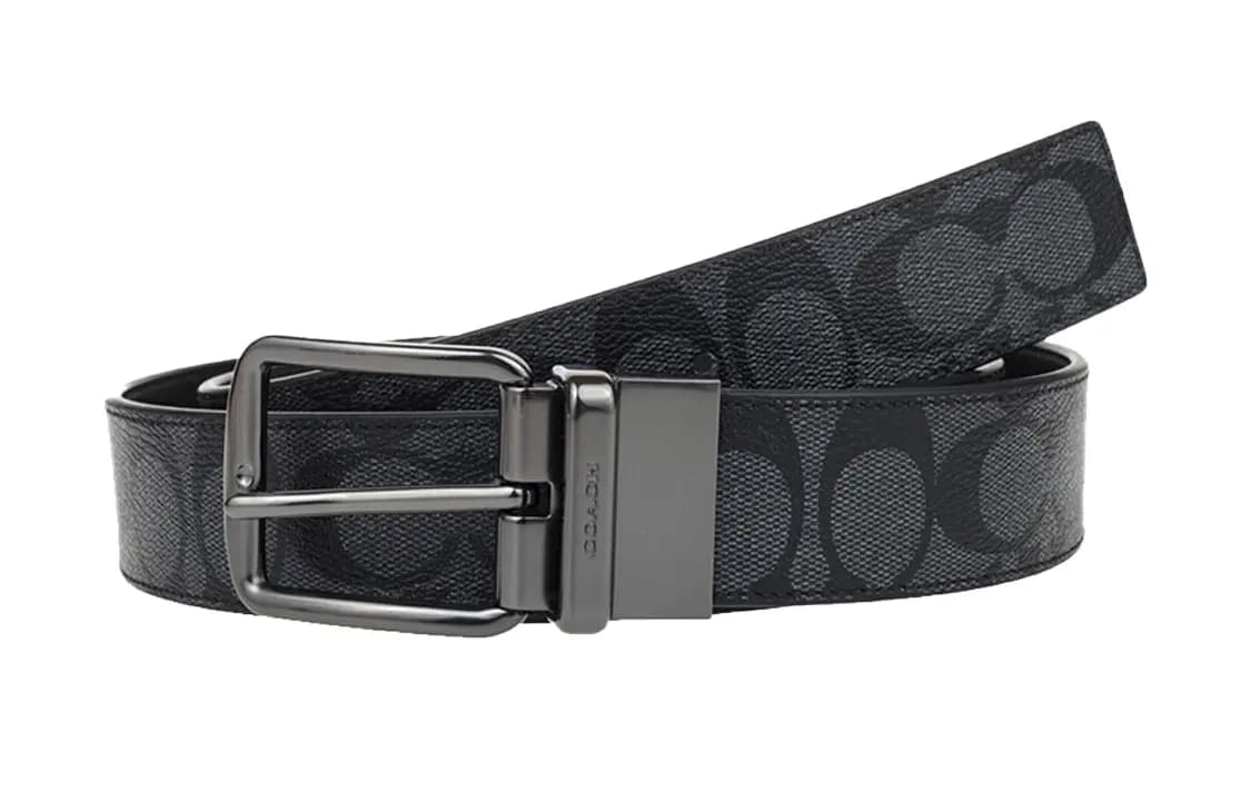 COACH Leather Belts Men's Black Width 3.8cm 5