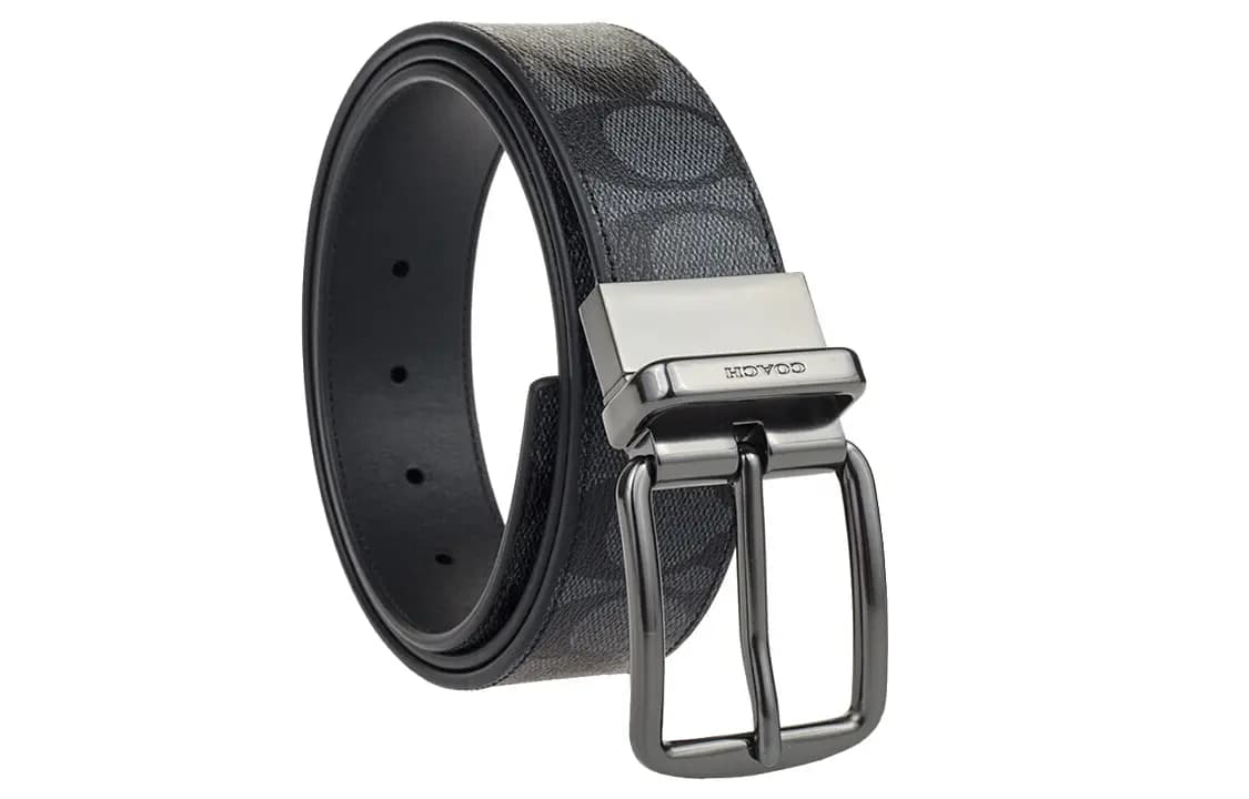 COACH Leather Belts Men's Black Width 3.8cm 4